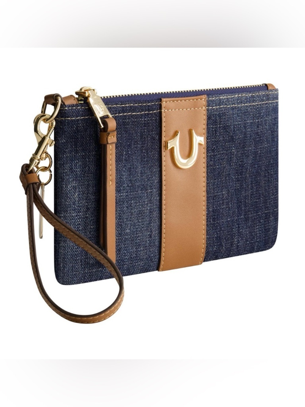 NWT True Religion Horseshoe Denim Wristlet Pouch - Picture 2 of 5